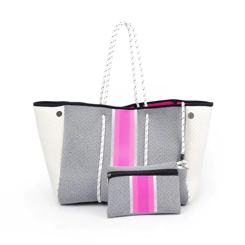 Neoprene tote bag grey, pink and white neoprene handbag neoprene beach bag NEW